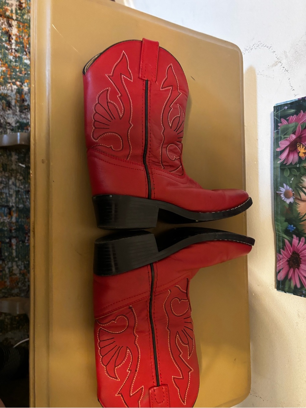 Kids Red Western Cowboy Boots with Stitched Detailing - Picture 5 of 9